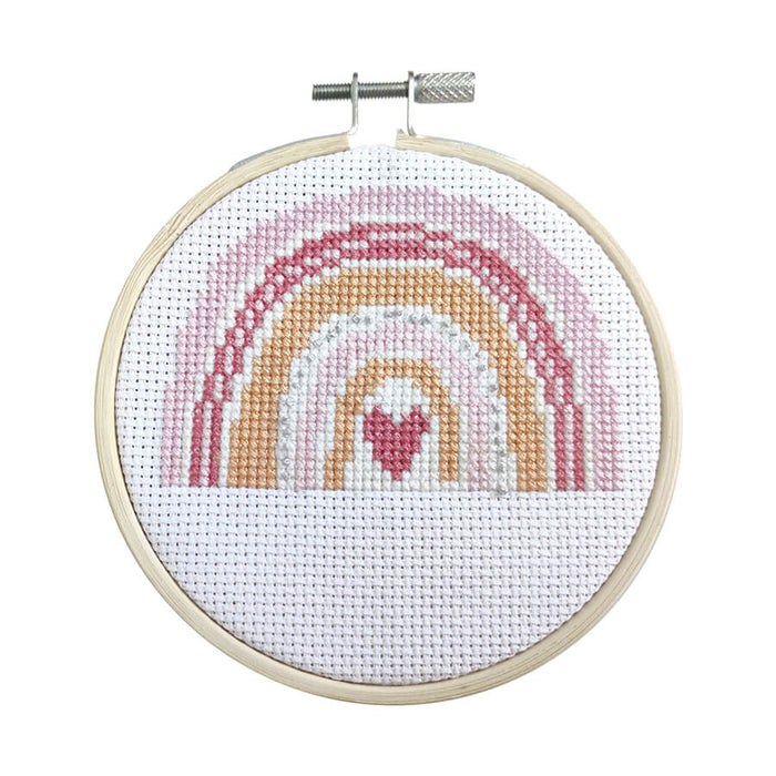Make It Cross Stitch Kit 4 inch Round - Rainbow Heart