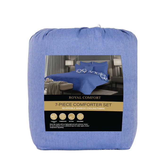 Royal Comfort Bamboo Cooling Reversible 7pc Comforter Set - King - Royal Blue