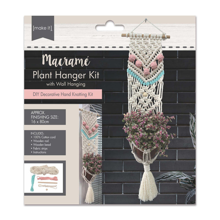 DIY Macrame Plant Hanger Kit With Wall Hanging - Cream 16 x 80cm
